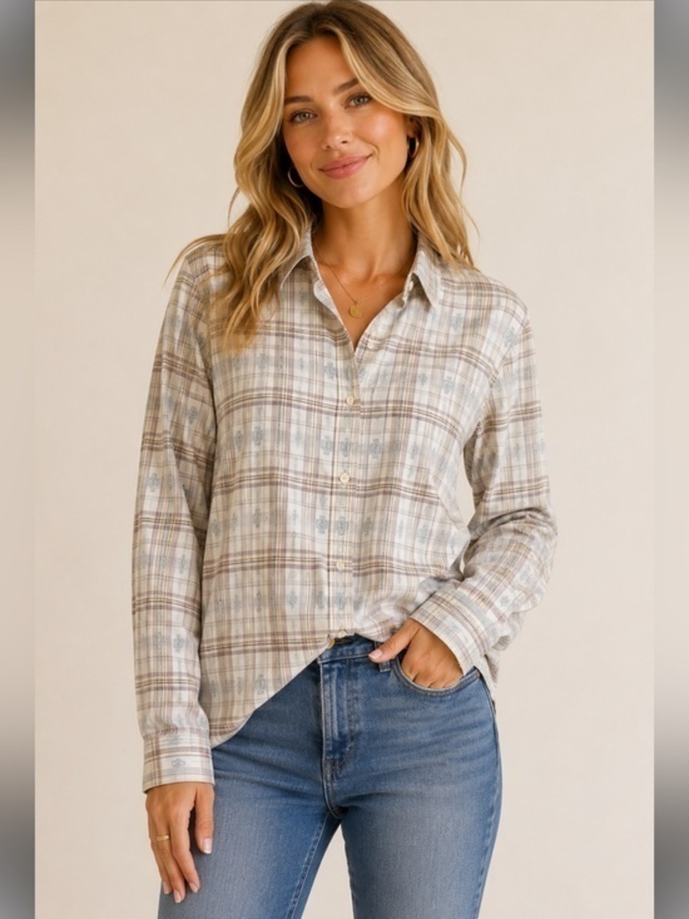 Pendleton Plaid 100% Cotton Button Down Shirt Geometric Print Size Large